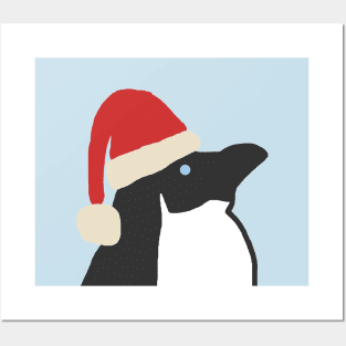 Christmas Penguin Wearing Santa Hat Posters and Art